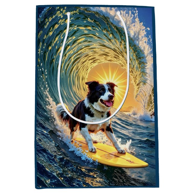 Surfing Border Collie  Medium Gift Bag (Front)