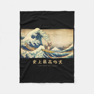 Surfing Boston Terrier Kanagawa Wave Japanese Dog Fleece Blanket