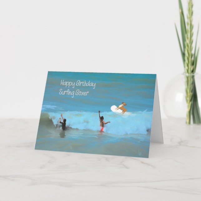 Surfing Boxer Pet Birthday Card (Front)