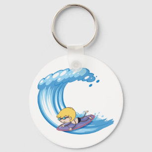 Surfing Boy Blue Wave Keychain