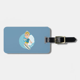 Surfing boy cartoon luggage tag