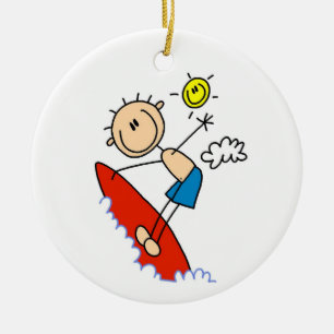 Surfing Boy Stick Figure Ceramic Tree Decoration