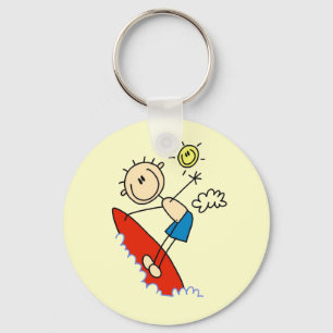 Surfing Boy Stick Figure Key Ring