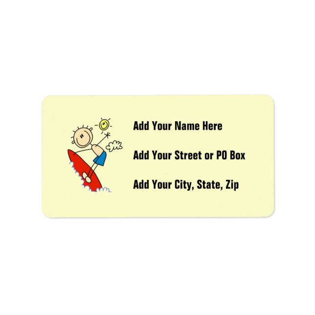 Surfing Boy Stick Figure Label (Front)