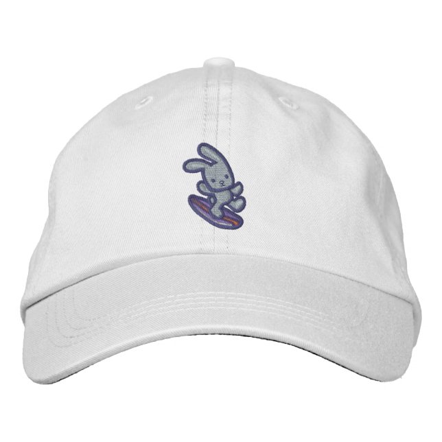 Surfing Bunny Embroidered Grey Bunny Baseball Hat (Front)