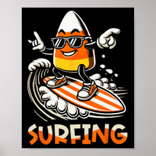 Surfing Candy Corn Funny Halloween Design Poster