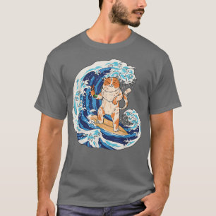 Surfing cat and eating sushi , funny cat 1064 T-Shirt