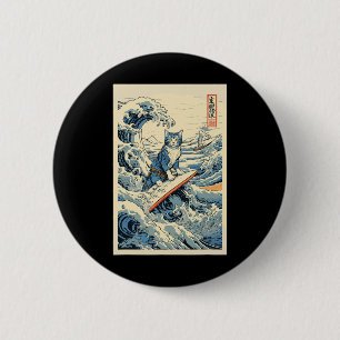 Surfing Cat Hokusai Great Wave Off Kanagawa Japane 6 Cm Round Badge