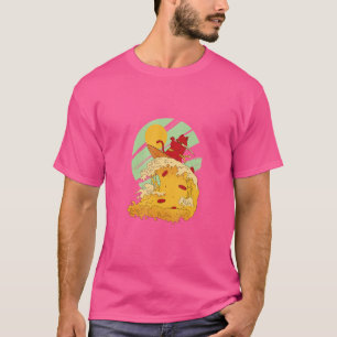 Surfing Cat On Pizza Wave Of Kanagawa Japanese Sty T-Shirt