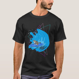 Surfing Cat Water Sport Waves Ocean Surfer Vaporwa T-Shirt