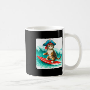 Surfing Cat With Pirate Hat On Surfboard. Waves Pl Coffee Mug