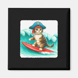 Surfing Cat With Pirate Hat On Surfboard. Waves Pl Magnet