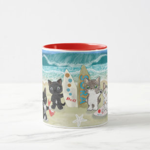 Surfing Cats on the beach Mug