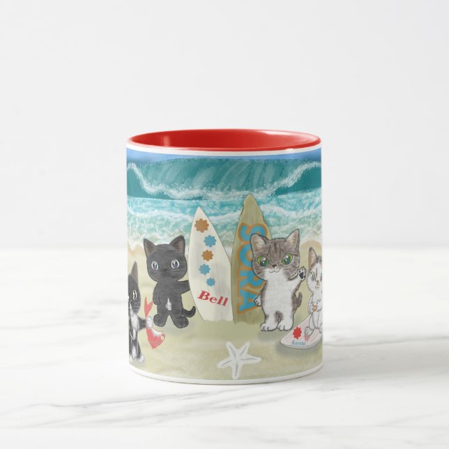 Surfing Cats on the beach Mug (Center)
