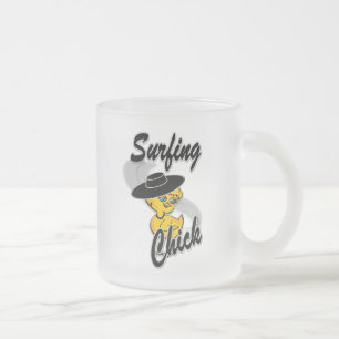 Surfing Chick #4 Frosted Glass Coffee Mug