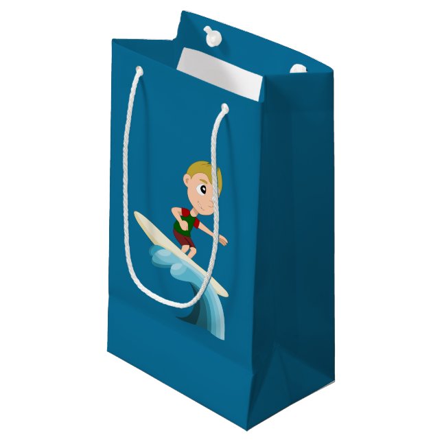 Surfing child cartoon small gift bag (Front Angled)