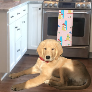 Surfing Christmas Dogs with Seagulls Kitchen Towel