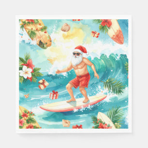 Surfing Christmas in Hawaii with Santa Claus Napkin