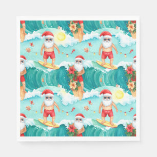 Surfing Christmas in Hawaii with Santa Claus Napkin