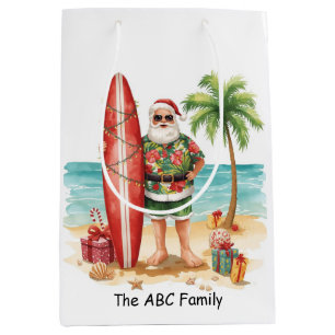 Surfing Christmas in July with SANTA CLAUS Medium Gift Bag