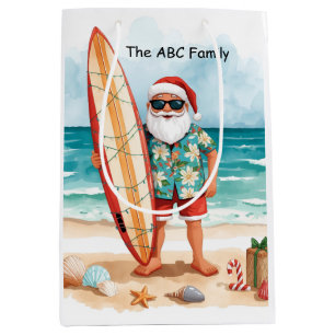 Surfing Christmas in July with SANTA CLAUS Medium Gift Bag