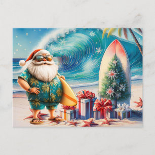 Surfing Christmas in July with SANTA CLAUS Postcard