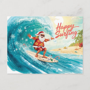 Surfing Christmas with SANTA CLAUS Holiday Postcard