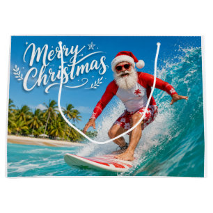Surfing Christmas with Santa Claus Large Gift Bag