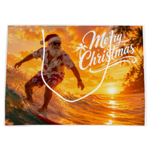 Surfing Christmas with Santa Claus Large Gift Bag