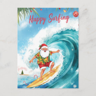 Surfing Christmas with SANTA CLAUS Postcard