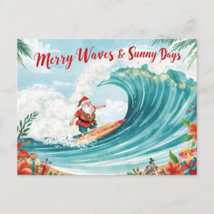 Surfing Christmas with SANTA CLAUS Postcard