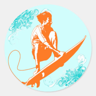 Surfing Classic Round Sticker