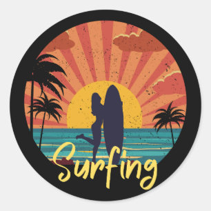 Surfing Classic Round Sticker