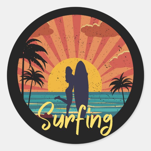 Surfing Classic Round Sticker (Front)