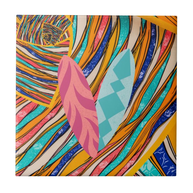 Surfing Colourful adventure Tile (Front)