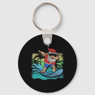 Surfing Dabbing Santa Claus Funny Tropical Christm Key Ring
