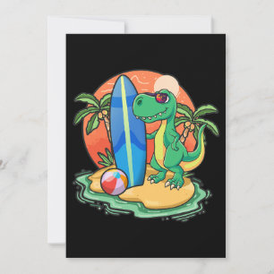 Surfing Dinosaur Funny Beach Vacation Animal Graph Invitation