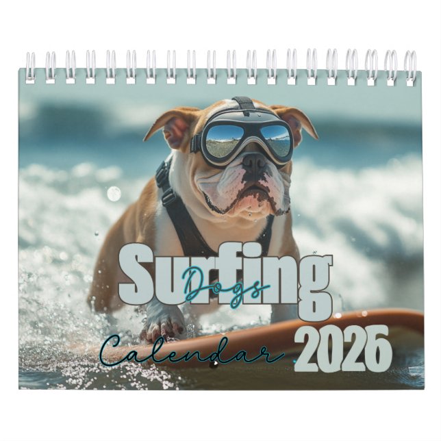 Surfing Dog Calendar, 2025 Calendar, Dog Calendar (Cover)