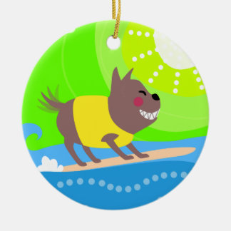 Surfing Dog Ceramic Tree Decoration