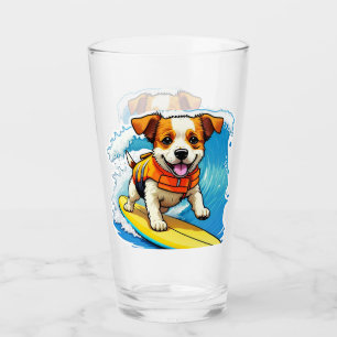 Surfing Dog Glass