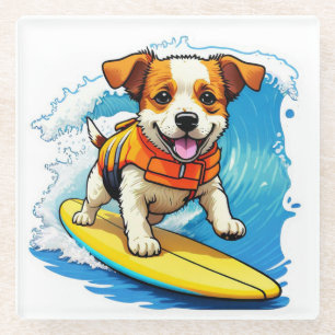Surfing Dog Glass Coaster