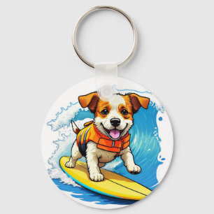 Surfing Dog Key Ring