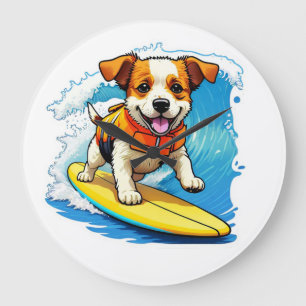 Surfing Dog Large Clock