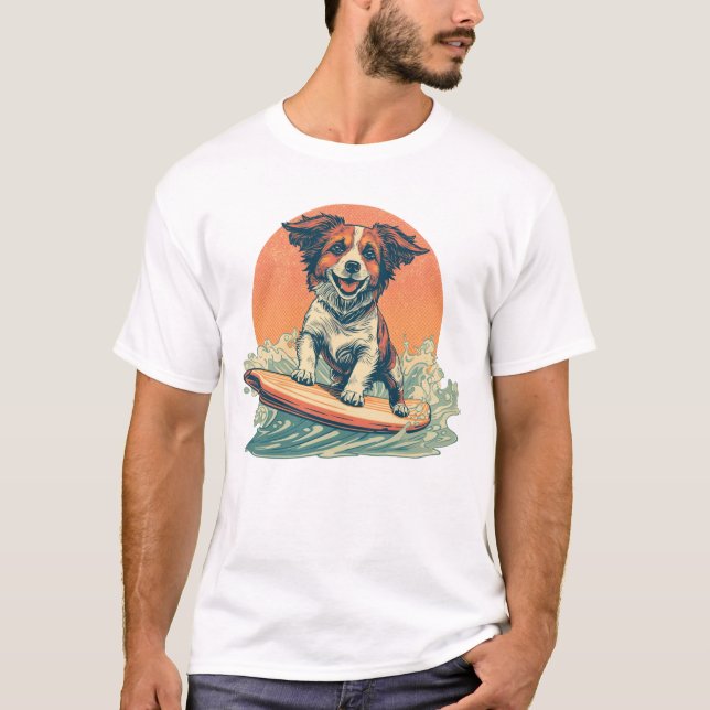 Surfing Dog Retro Vintage Beach Vibes T-Shirt (Front)