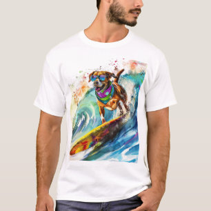 Surfing Dog – Summer Fun Beach Pup Illustration T-Shirt