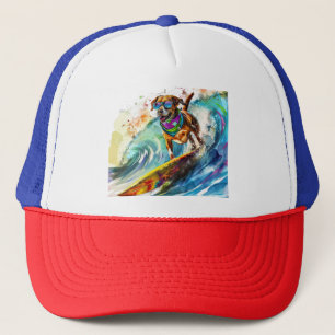 Surfing Dog – Summer Fun Beach Pup Illustration Trucker Hat