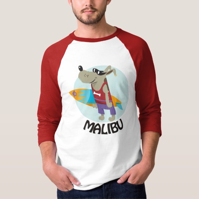 surfing dog t-shirt malibu (Front)