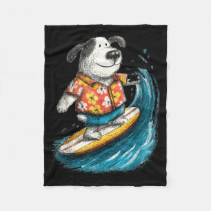Surfing Dog Tropical Aloha Shirt Wave Rider Fleece Blanket