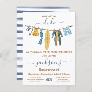 Surfing Dude Birthday Party Clothesline Invitation