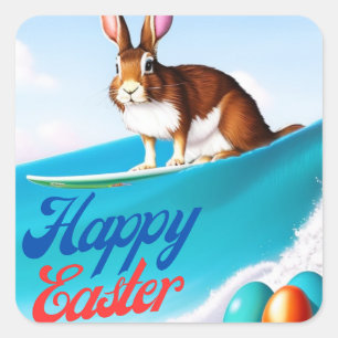 Surfing Easter Bunny Square Sticker